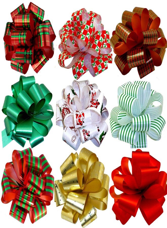 GiftWrap Etc. Christmas Gift Pull Bows - 5" Wide, Set of 9, Red, Green, Gold, Stripes, Swirls, Gift Bows, Christmas Presents, Birthday, Boxing Day, Hanukkah, Wreath, Swag, Christmas Tree, Fundraiser - Image 1